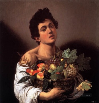 Caravaggio Painting - Niño con una cesta de frutas Caravaggio